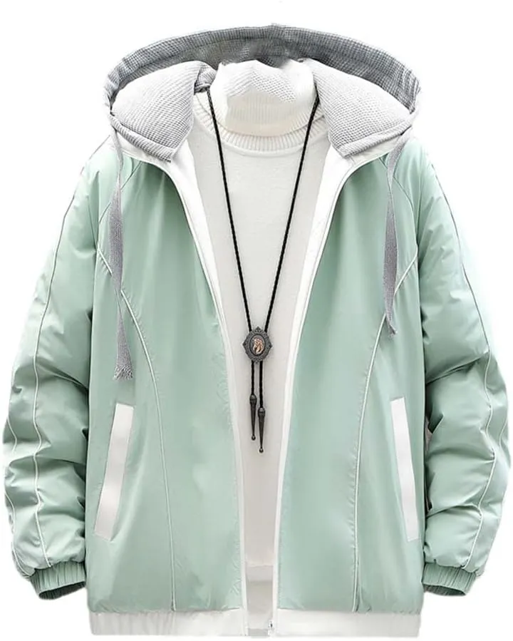Youllyuu Men's Parka Winter Thick Jacket Hooded Overcoats Harajuku Parkas Solid Windbreaker Coats