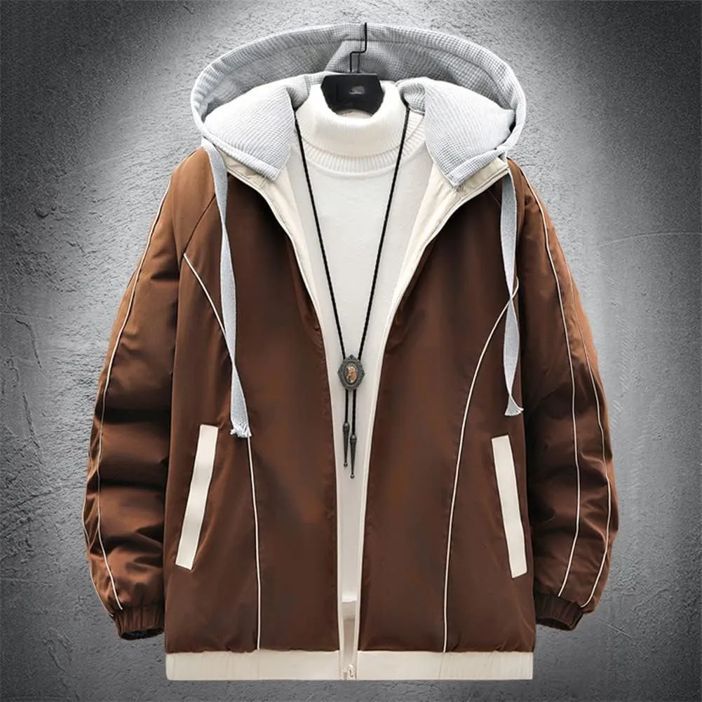 Youllyuu Men's Parka Winter Thick Jacket Hooded Overcoats Harajuku Parkas Solid Windbreaker Coats