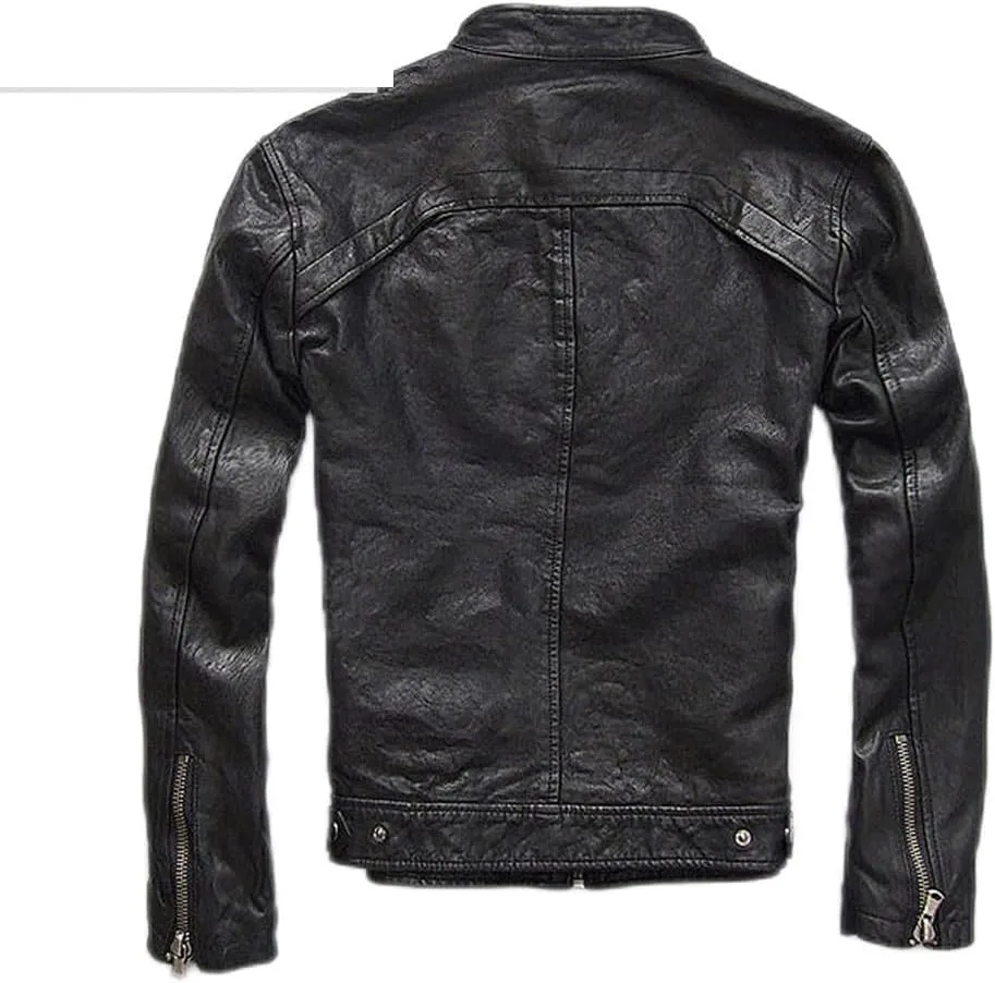 Youllyuu Natural Leather Overcoats Men Winter Slim Jacket 100% Suede Leather Motorcycle Biker Jacket