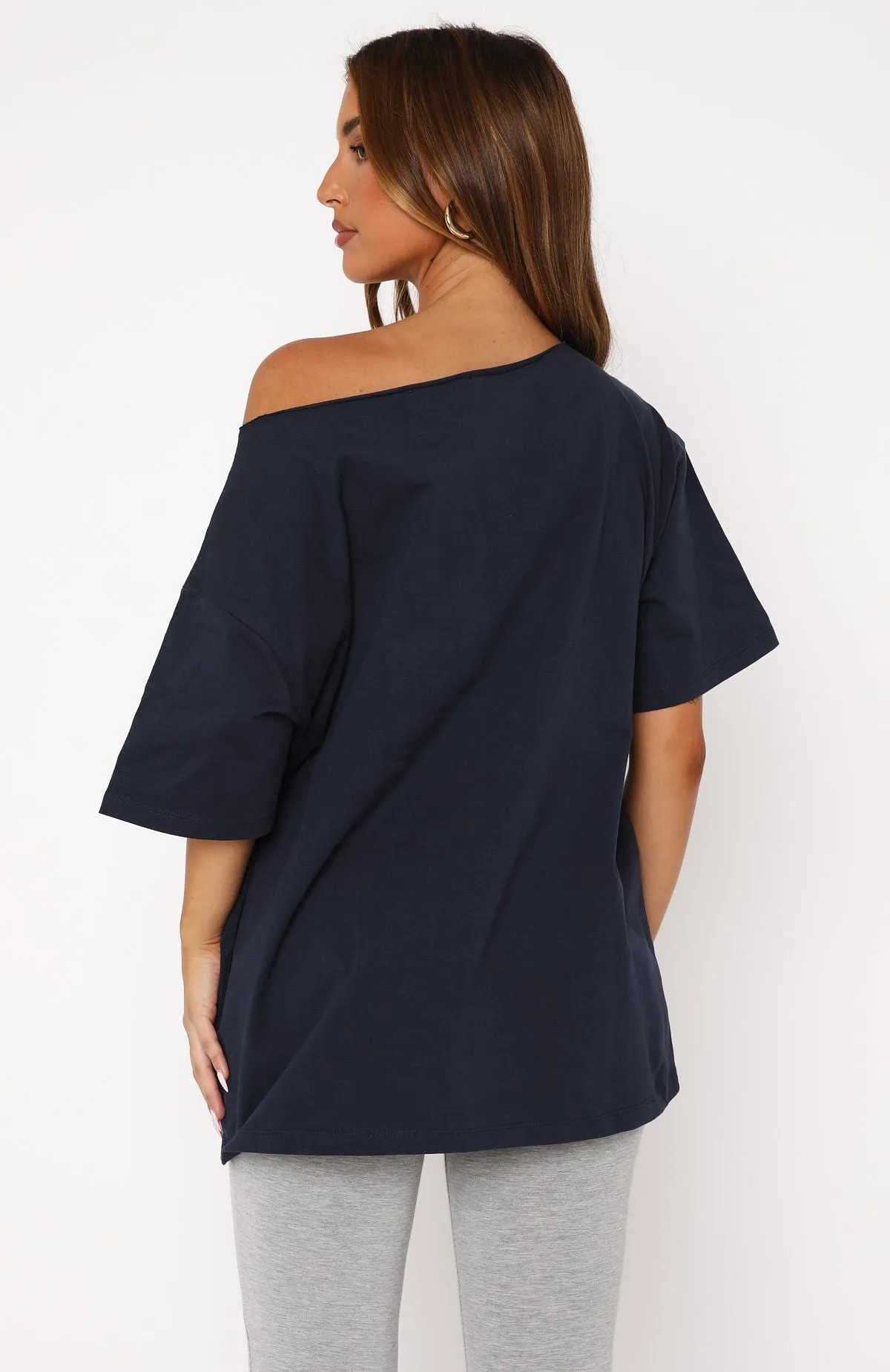 Your Favourite View Off Shoulder Oversized Tee Navy HypoallergenicMaterial