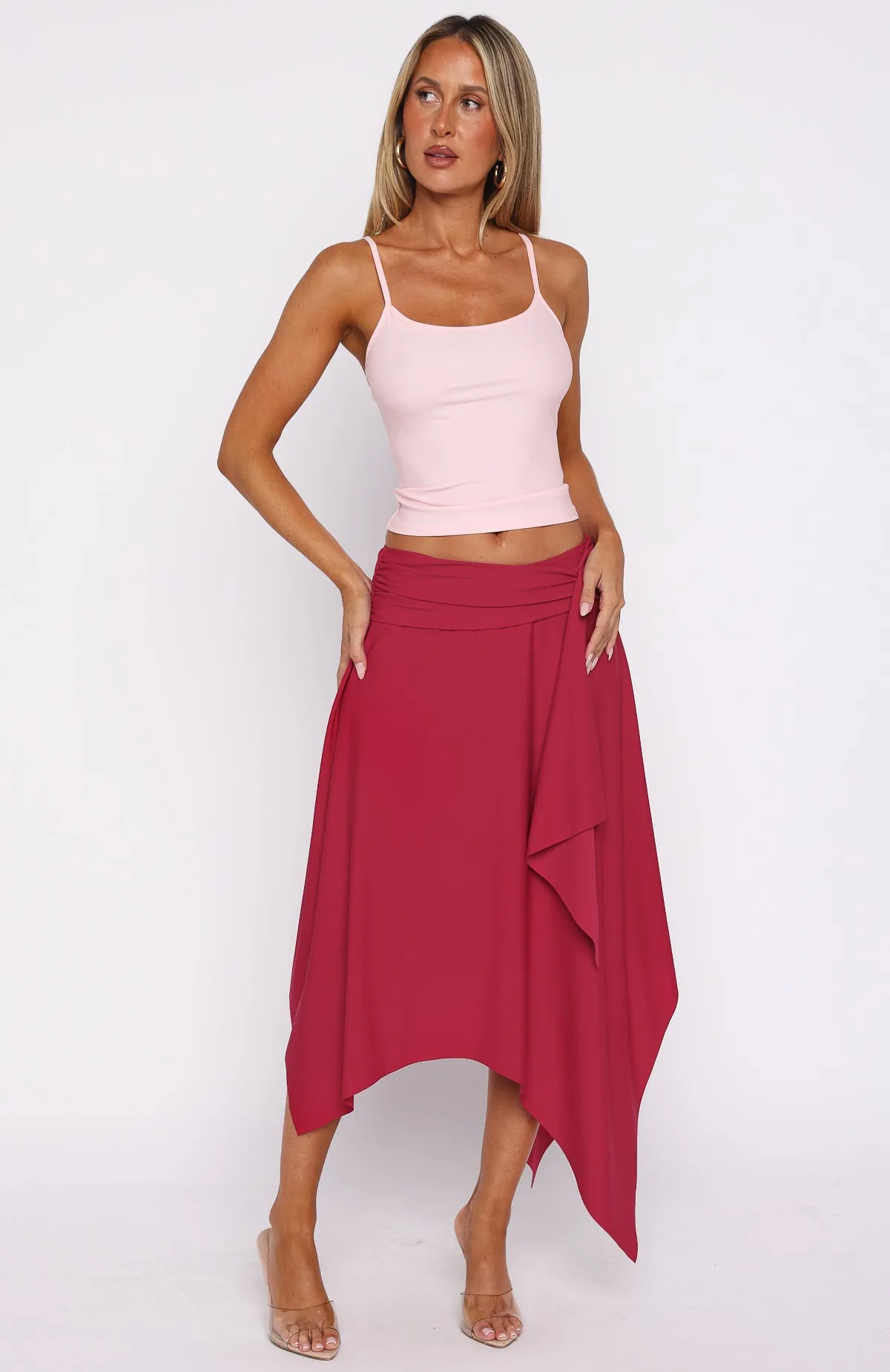Tailored Cut Simple Layers Free All Night Midi Skirt Berry