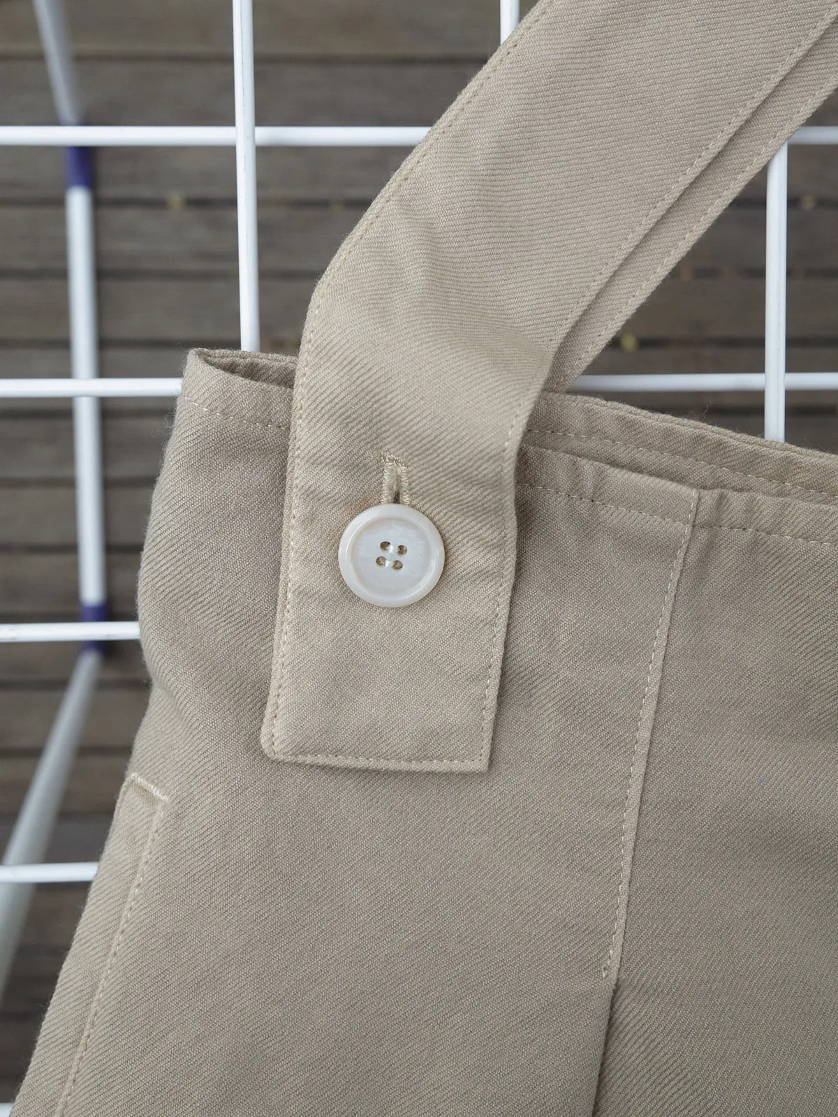 Y's Yohji Yamamoto beige wool wide leg suspender trousers - womens M