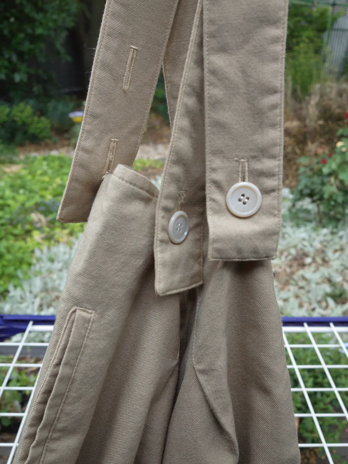 Y's Yohji Yamamoto beige wool wide leg suspender trousers - womens M