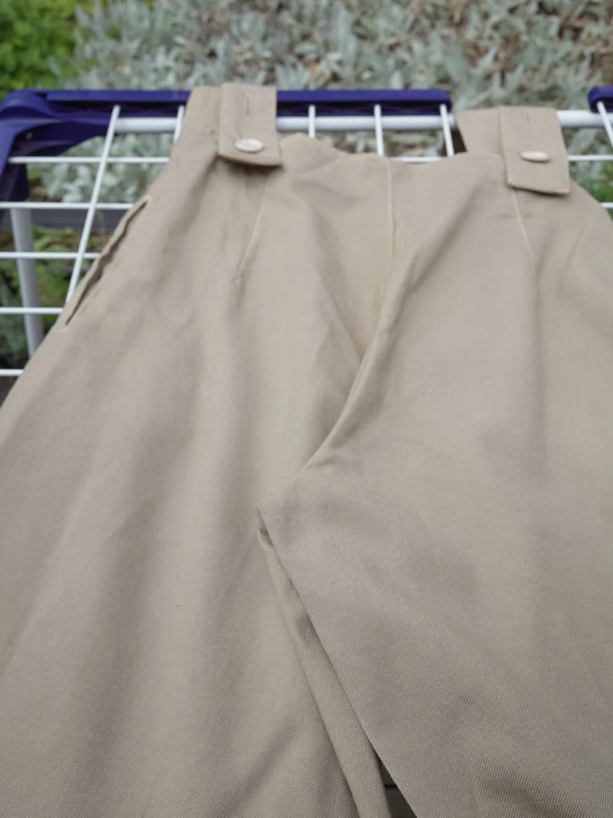 Y's Yohji Yamamoto beige wool wide leg suspender trousers - womens M