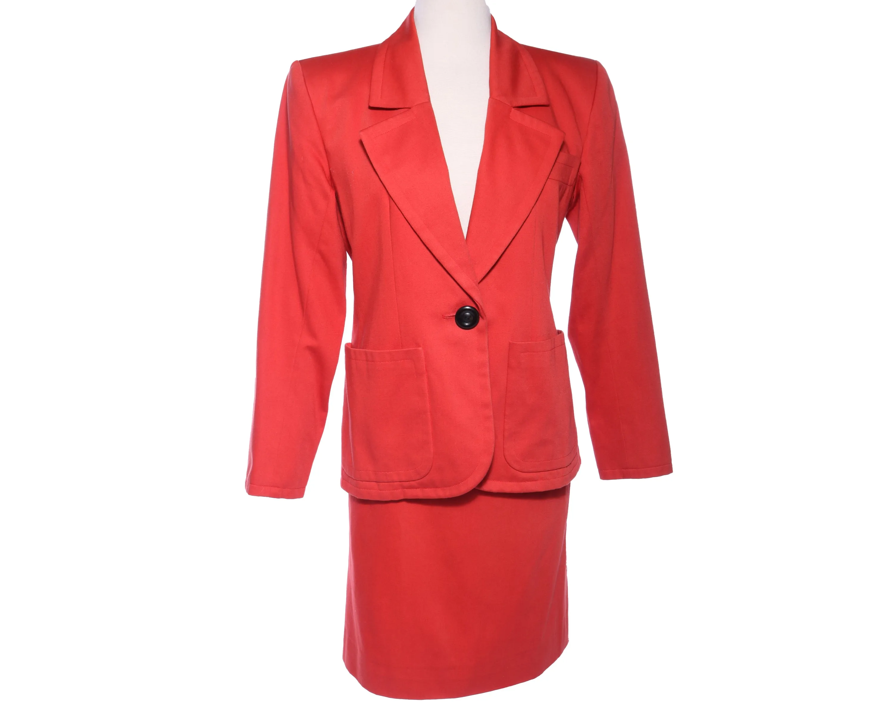 YVES SAINT LAURENT Vtg 2pc Ysl Power Shoulder Blazer Skirt Suit Set S M