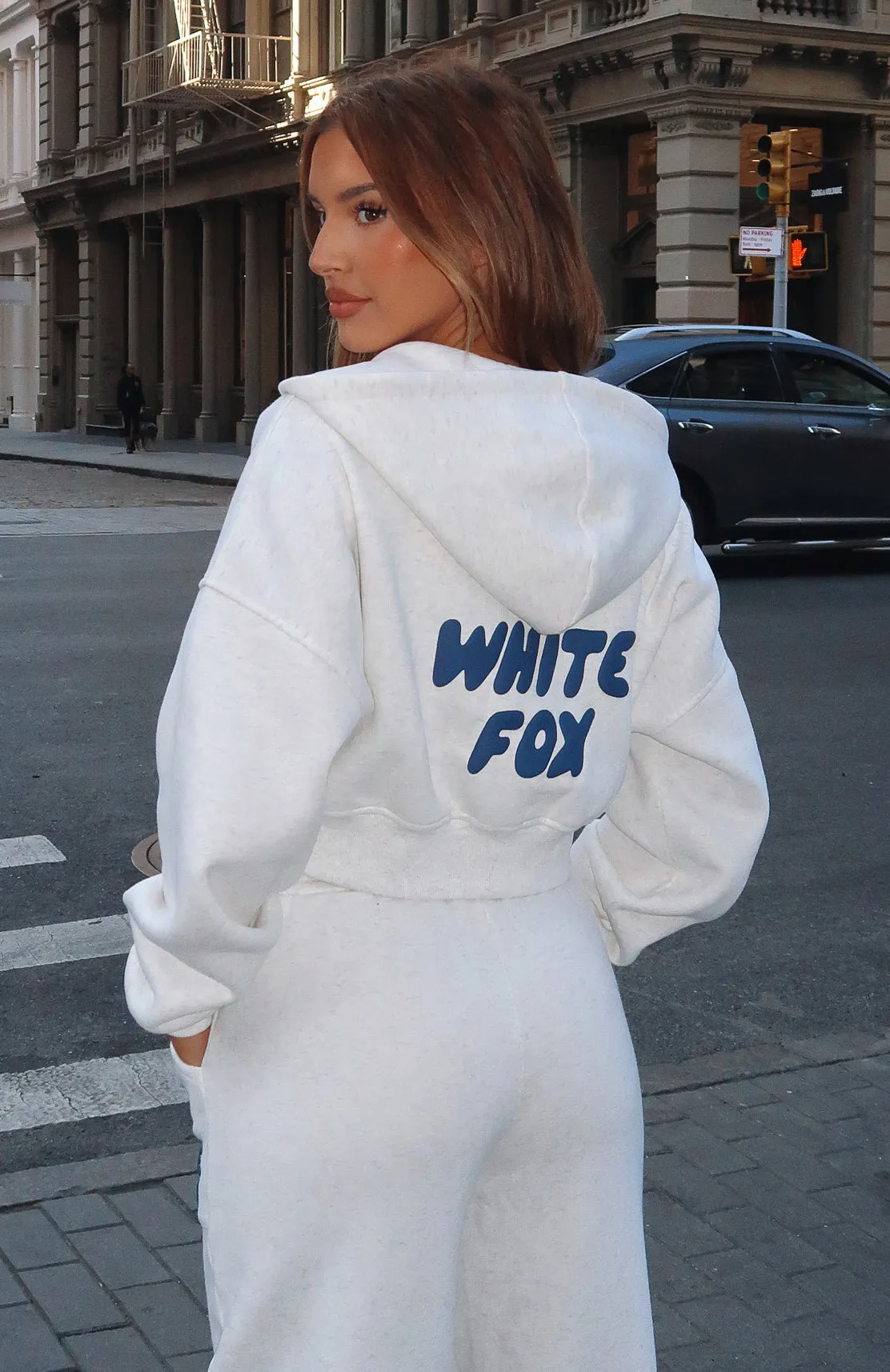 Lattice Pattern Elegant Look Offstage Cropped Zip Hoodie Mineral Grey