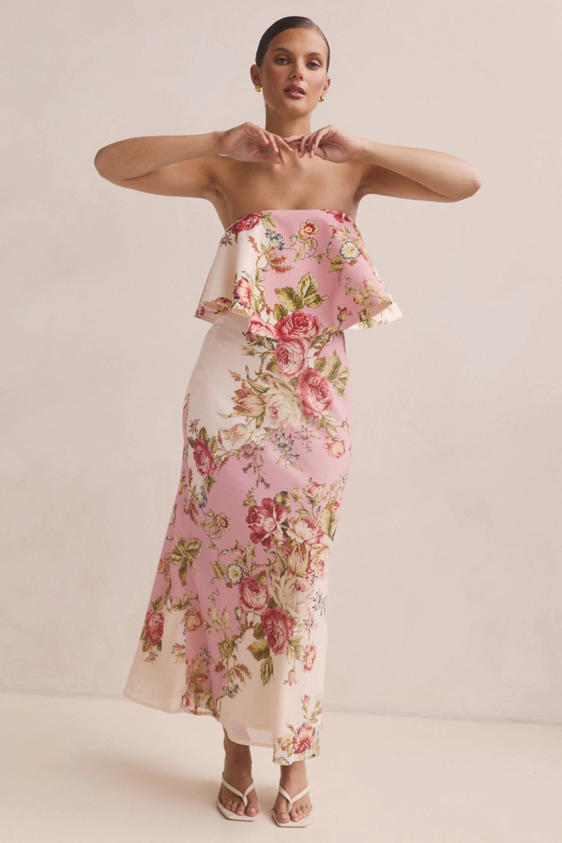 Aurela Maxi Dress (Pink) Bride Friend Snap-Closure