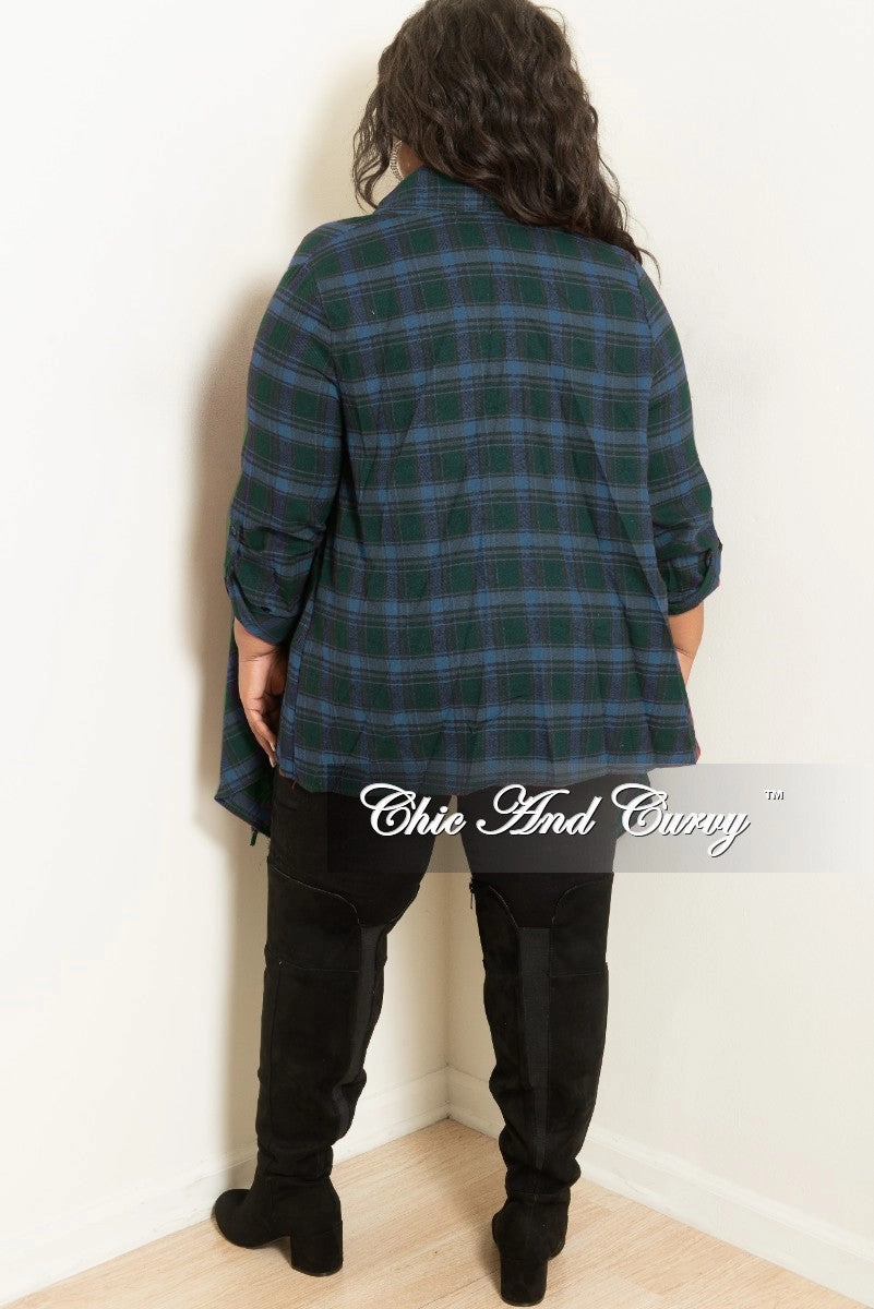 *Final Sale Plus Size Open Front Cardigan Dark Green and Navy Versatile Look Slim Comfort