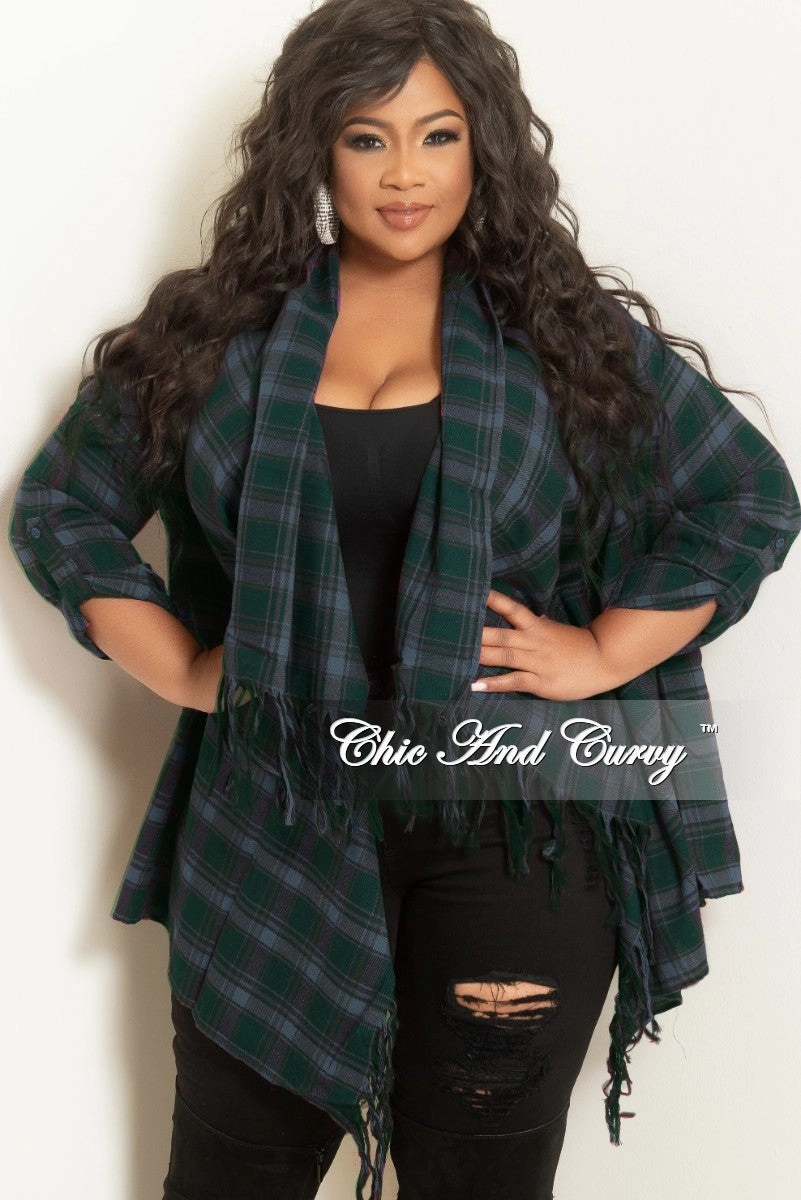 *Final Sale Plus Size Open Front Cardigan Dark Green and Navy Quick Change