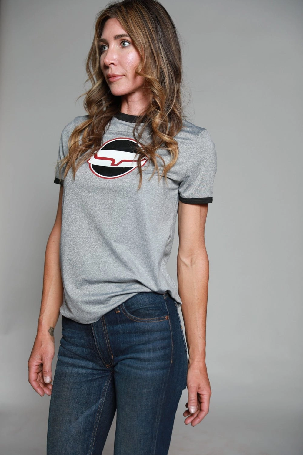 High-Quality Fabric Kimes Ranch Womens Union Made Ringer Tee Grey Polyester S/S T-Shirt