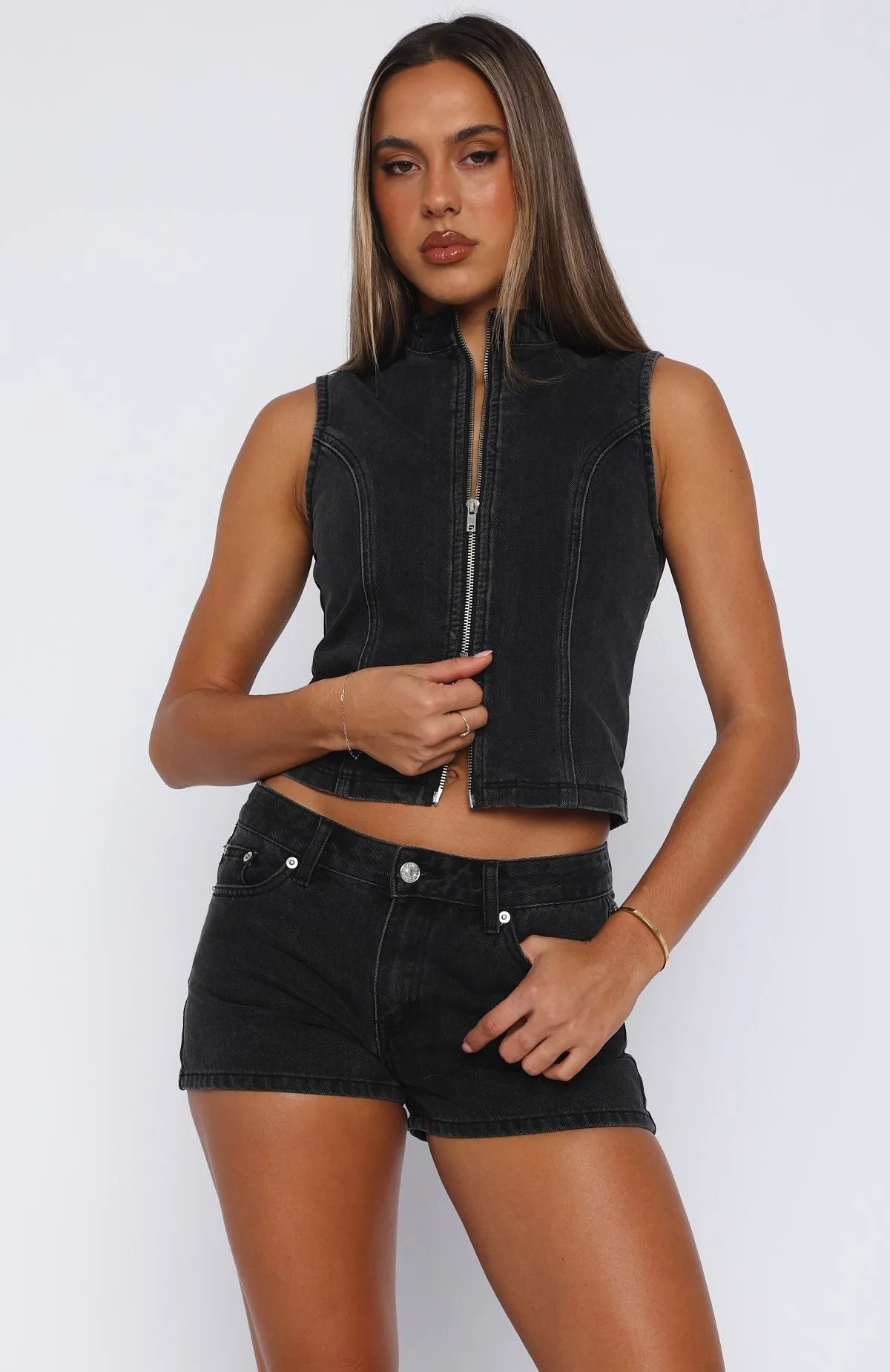 Softly Spoken Denim Shorts Black Acid Golf shorts Minimal Finish
