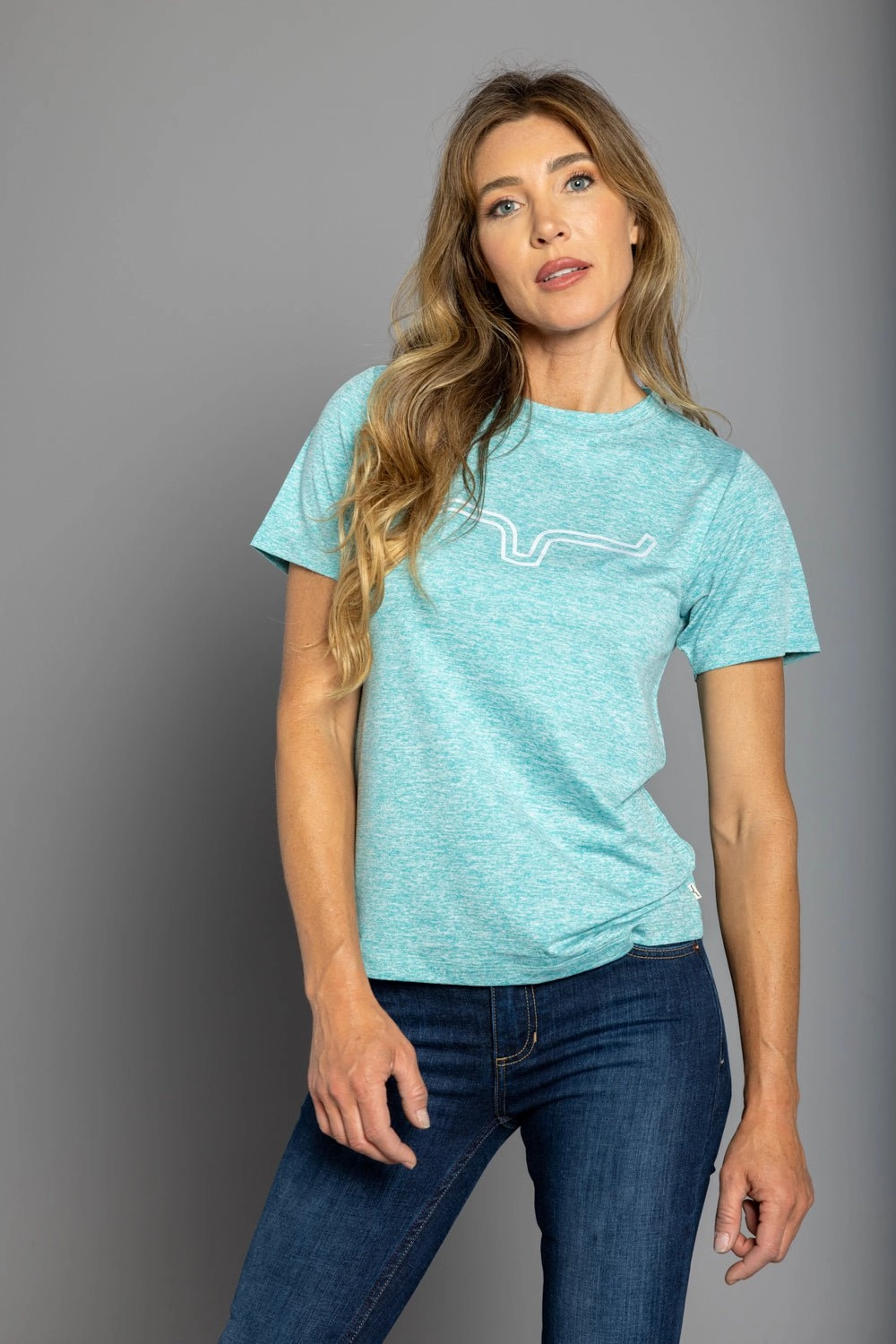 Luxurious Feel Minimal Design Kimes Ranch Womens Outlier Tech Tee Light Blue Heather Cotton Blend S/S T-Shirt